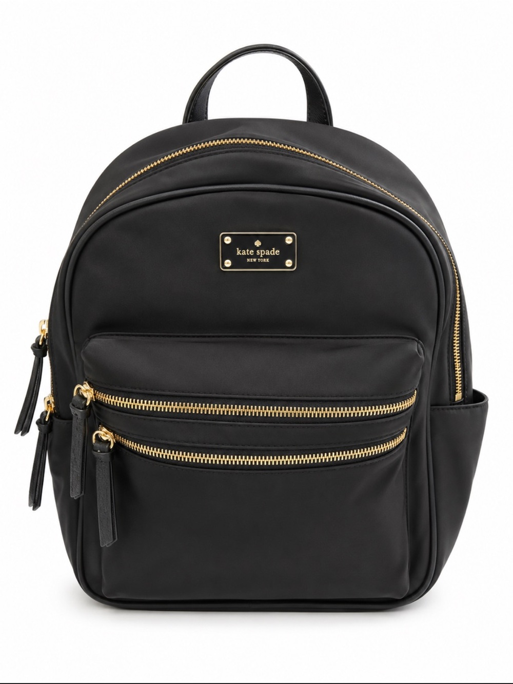 Kate Spade New York Black Nylon Backpack Gold Zip Medium Travel Bag